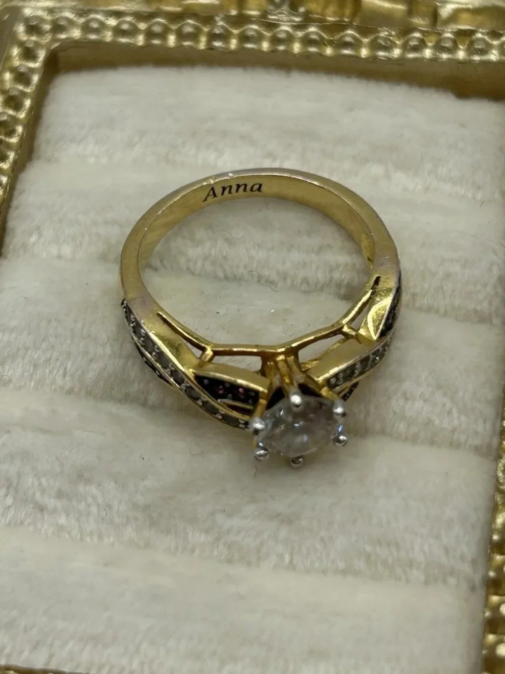 Danbury Mint Ring Purple Gold Tone Size 7 Personalize Name Anna Birthstone Gift - Picture 8 of 14